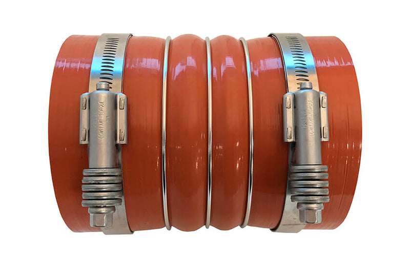 Redline Emissions Products Charge Air Cooler Hot Side Hose with Clamps (OEM 7742-0001 / RED RLH4506) side with clamps