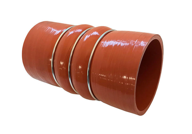 Redline Emissions Products Charge Air Cooler Hot Side Hose with Clamps (OEM 7731-0001 / RED RLH3006) angled view