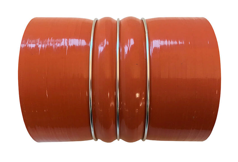 Redline Emissions Products Charge Air Cooler Hot Side Hose with Clamps (OEM 7742-0001 / RED RLH4506) side view